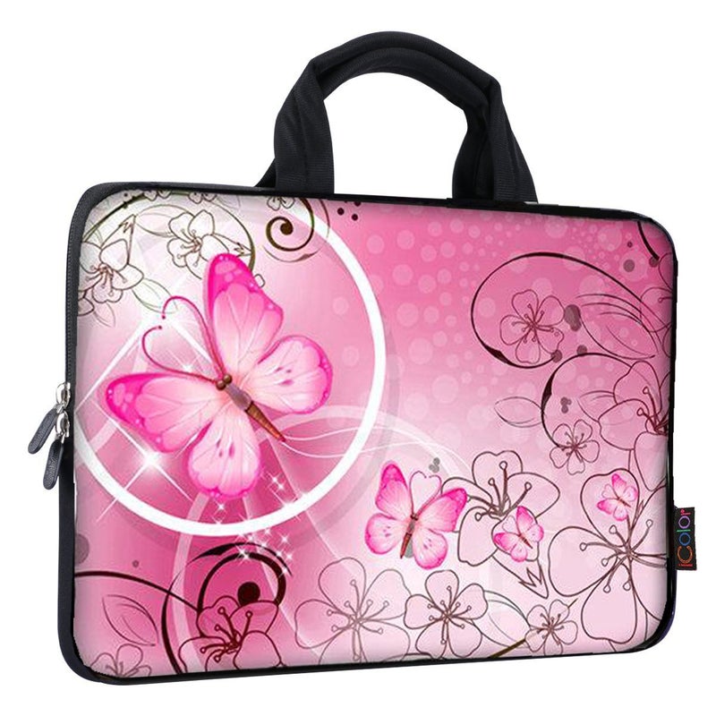 iColor 9.7 10 10.1 10.2 inch Neoprene Tablet Bag Carring Case Sleeve Cover with Handle for 9.7 to 10.2 Inch Laptops/Notebook/ebooks/Kids Tablet/Apple ipad Pink Butterfly ICB10-10 - Image 1